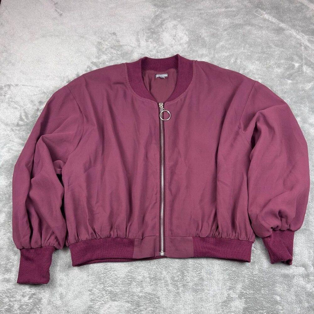 Charlotte Russe Women’s M Burgundy Bomber Jacket O-Ring Zip Lightweight